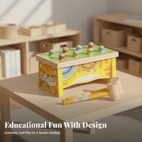 Wooden Whack-a-Rodent Toy Develops Hand-Vision Coordination Cat Pounding Peg Game Hammering Bench Toy Parent-Child Interactive