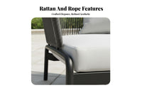 4 Pieces the manufacturerather-Resistant 4-Piece Woven Seating Set Plush paddings Outdoor Furnishing long-lasting Frame Conversation Group Easy to Clean for Hospitality Businesses, Entertainers, Patio, Garden, rearyard, waterside