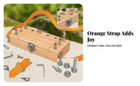 Hinged Lid Screw and Nut Toy Box Carrying Strap Wooden Nuts and Bolts Board Portable Wooden Screw Puzzle Educational Method