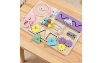 Natural Wood Educational Busy Board Hands-on Wooden Busy Board Pink-Accented Interactive for Toddlers, Preschoolers, Early Learning