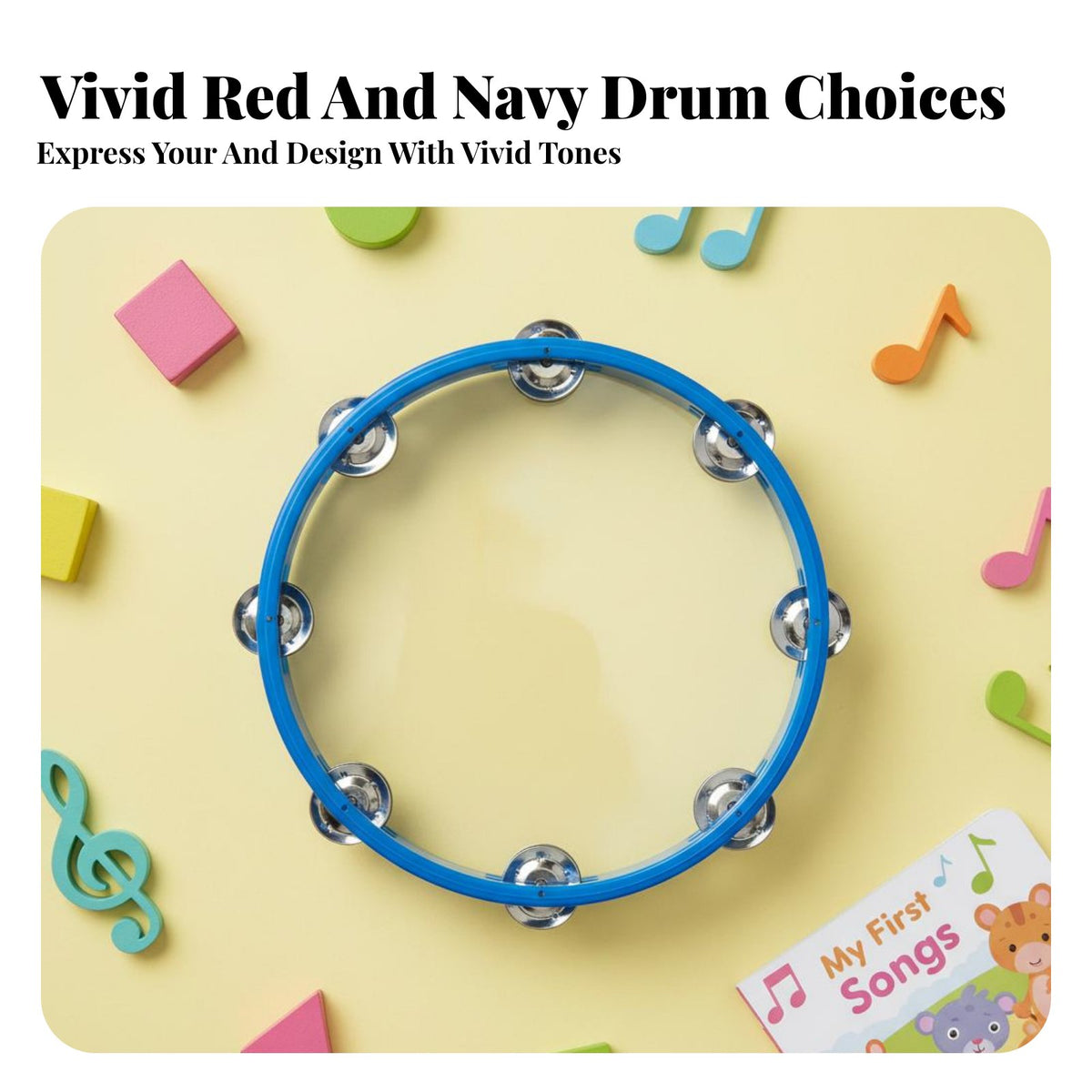 Handheld Tunable Tambourine Child-Safe Percussion Instrument Develops Movement Skills Hand Drum Sturdy Frame for Preschoolers, Beginners, Early Education, Band Performance, Classroom, Group Play