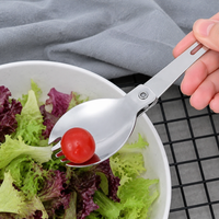 Portable Split-Tip Spoon Foldable Spork 304 Stainless Steel Outdoor Camping Travel Student Use 16cm