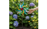 Floral Wind Rotator Rotating Wind Rotator with Ladybug Moving Yard Art for Flower Bed