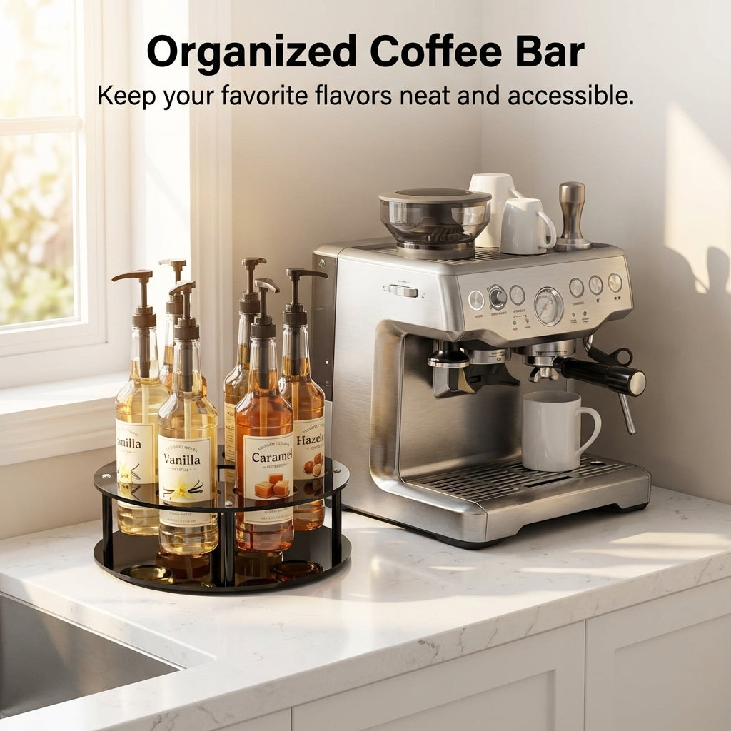 Coffee Syrup Rack Organizer, Round Clear Acrylic Bottle Storage Kitchen Organization Liquor Display Shelf, Holder for