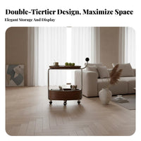 Zen Minimalist stylistic 2-Tier Rolling End Table Mobile with casters Household Furniture Vintage Inspired Serving Trolley Space-Saving Design for Apartment Dwellers, homeowners, Students, Living Room, Small areas, Home Office, Dining Area