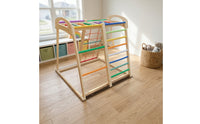 Wooden Climbing Frame with Rings Multicolored Inverted-V Climber Active Wooden Climber for Children, Young Children, Playroom, Living Room