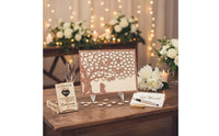 Easy Assembly Wedding Guest Book Substitute Wall Mountable Wooden Heart Drop Guest Book Includes Stand Wedding Sign-in Frame for Bridal Shower, Engagement Party