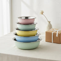 5 Pieces Multicolor Bowl Set with Colander Nestable Design Metal Wash Bowls Rust Resistant Colorful Kitchen Bowl Set Includes Accessories for Vegetable Washing