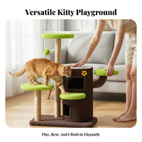 Scratch-Resistant Posts Tree-Shaped Feline Structure Stable Base Multi-Level Scratching Structure Cozy Hideaway Activity Hub Easy to Assemble for Felines, Apartment Dwellers, Kittens, Small Areas, Indoors, Living Room, Bedroom