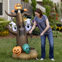 Lighted Inflatable Spooky Tree with Ghosts Bright Halloween Inflatable Tree Giant Garden Decoration Sturdy for Yard