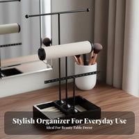 Crossbar Jewelry Stand Multi-Functional Crossbar Jewelry Tree with Tray Necklace Earring Bracelet Holder Space-Saving for Closet