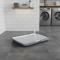 Splash-Proof Dog Potty Tray with Post Easy to Clean Indoor Dog Potty Tray Removable Grate Indoor Puppy Training Pad Holder Keeps Paws Dry for Dogs, Young Dogs, Apartment, Balcony