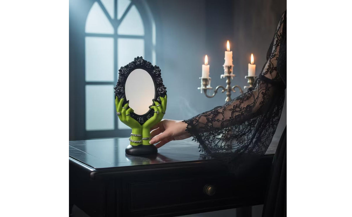 Mirror with Carved Hands Spooky Mirror with Rose Frame Compact Tabletop Ornament for Halloween, Creepy