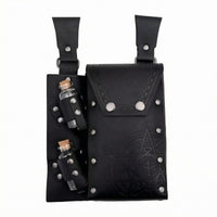 Alchemy Graphics Medieval Fantasy Waist Bag Faux Leather Wizard Waist Bag Flap Closure Wizard Potion Belt Adjustable Strap for Cosplay