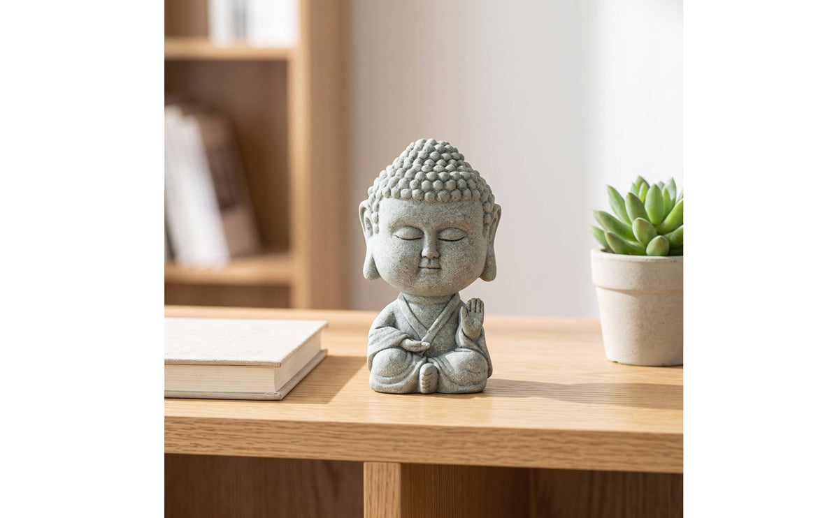 Stone-Like Buddha Statue Textured Buddha Figurine Tabletop Collectible Figurine Miniature for Buddhists, Collectors, Meditation, Desk, Tea Tray, Aquarium