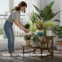 Floor-Standing Wooden Ladder plant display rack Multi-Tier Design Tiered Ladder Rack Rustic and design Display Shelf Resistant for Plant Lovers, Apartment Dwellers, Balcony, Living Room, Bedroom, Home Office