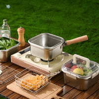 Flat Bottom Deep Fryer Pot with Oil Draining Rack Detachable Square Deep Fryer Pot Small Cookware Compact for Camping