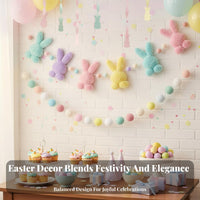 Pastel Colors Easter Pom-Pom Banner Lightweight Colorful Ball String Long-Lasting Felt Ball Banner Reusable for Children, Toddlers, Nursery, Classroom