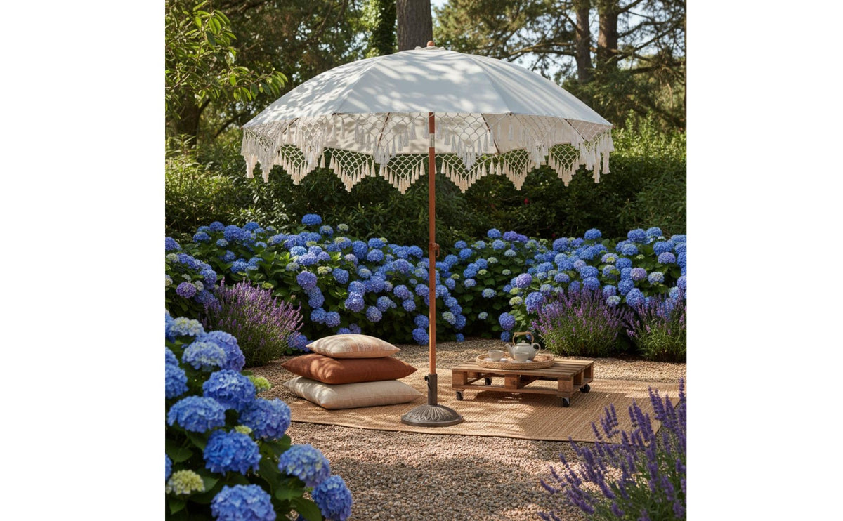 Fringed Beach Umbrella Wind-Resistant Frame Tassel Umbrella & Lightweight Fringed for Terrace