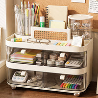 Desktop Storage Rack with Drawers, Transparent PET, 4 Layers