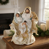 Vertical Display Tabletop Nativity Figurine Satin-Like Holy Family Figurine Resin and Fiber Holy Family Figurines Round Base for Desktop, Shelf