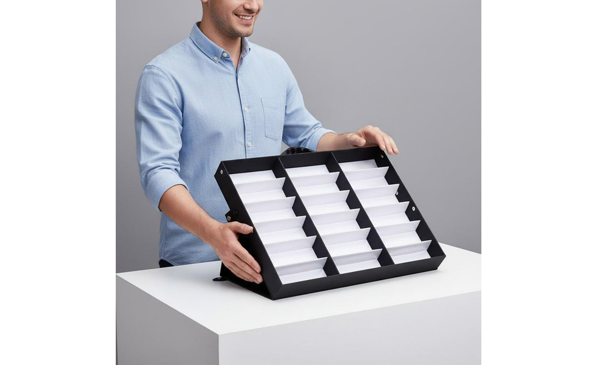 18 Slot Sunglasses Display Case Large Capacity 18 Slot Sunglasses Organizer Dust-Resistant Cover Eyeglasses Display Case for Retailers, Collectors