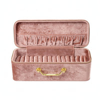 Bracelet Storage Case Zipper Closure Velvet Bracelet Box Gold-Tone Handle Travel-Friendly Jewelry Case