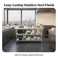 Stainless Steel Work Table Easy to Clean Stainless Steel Workbench Sturdy and Hard-Wearing Commercial Food Prep Station for Caterers, Bar, Workshop