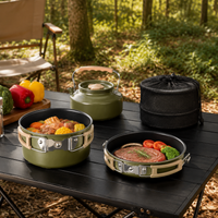 Aluminum Cookware Set, 1100ml, Kettle, Frying Pan, 21.8cm, With Lid, Camping, Cooking Utensils