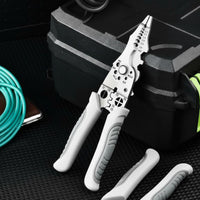 Multi-Functional Multifunctional Wire Stripper Sharp Cutting Blade Wire Cutter and Crimper Comfortable Grip Cable Stripping Pliers Safety Lock for Electricians