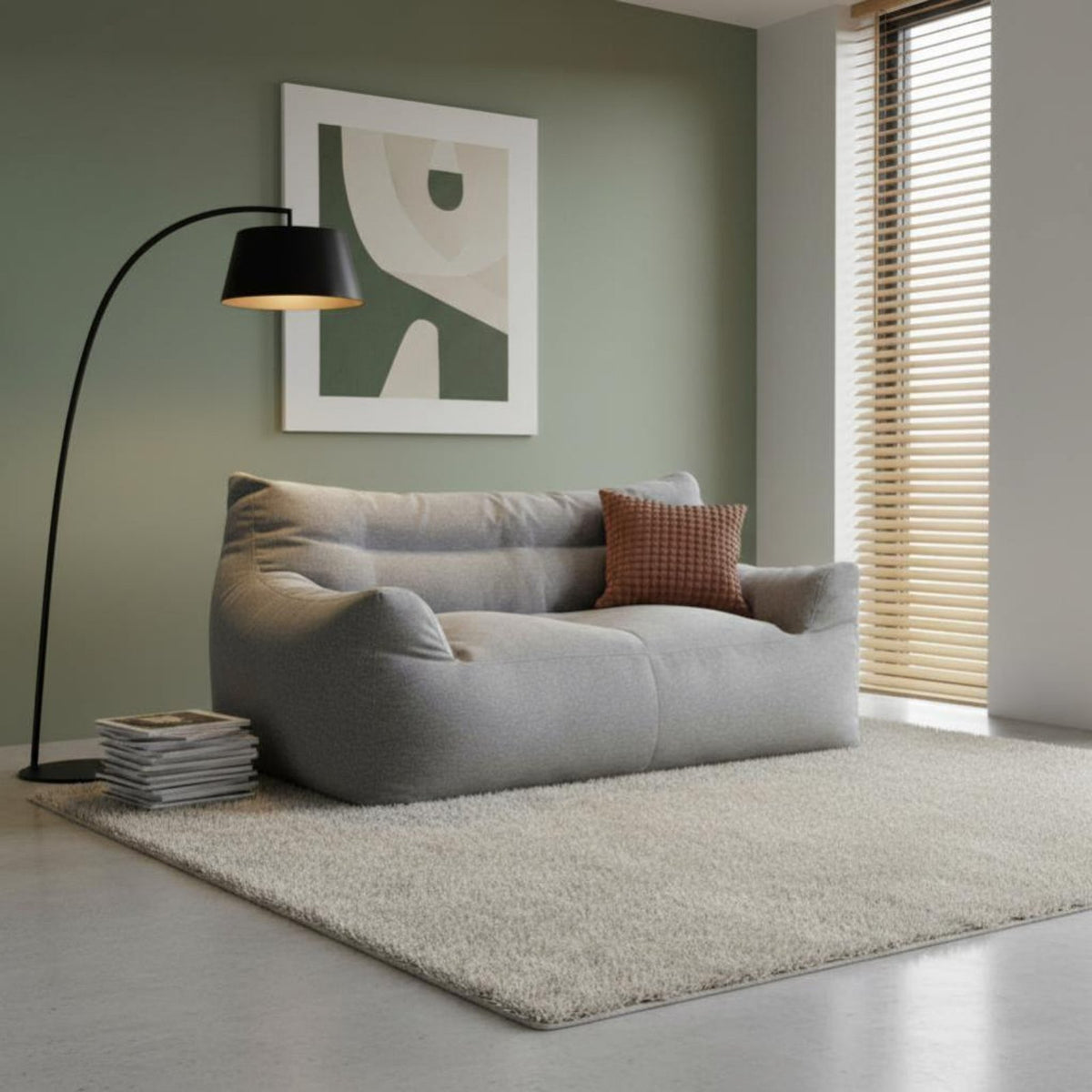 Nordic Design Large Rectangular Lounger 2-Seater Bean Bag Soft and Skingentle Floor Sofa Breathable Fabric for partners, Apartment Dwellers, Young Adults, Living Room, Balcony, Bedroom, Playroom