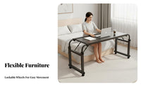 Movable Cross-Bed Study Table Space Saving Rolling Bedside Elevated Surface Edge Baffle Adjustable Bedside Laptop Desk for Students, Home Office