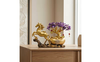 Gold-Colored Horse Statue with Wealth Tree Crystal-Like Feng Shui Horse Figurine Tabletop Decor Wealth for Business Owners