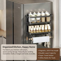 Cabinet Fridge Organizer, Foldable Carbon Steel Refrigerator for Dorm Room Students, No-Drill Side Rack with Hooks, Multi-Layer Kitchen Storage Shelf
