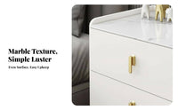 Solid Wood Frame 3-Drawer Nightstand Sintered Stone Surface 3Drawer Cabinet Noiseless Soft-Close Rails Bedside Table Scratch Resistant for Apartment Dwellers, Homeowners, Guest Room, Small Space, Hallway, Office