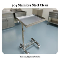Easy to Clean Instrument Table Sturdy & Long-Lasting Stainless Steel Medical Trolley Heavy Duty Adjustable Instrument Tray Stand Locking Casters for Testing Technicians, Veterinarians, Operating Room, Hospital, Testing Oratories, Testing Oratory
