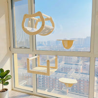 Cat Hammock Wall Mounted Cat Bed and Window Perch, Solid Wood Hammock Bed for Indoor Cats, Simple Assembly Playing Climbing Living Room Decor