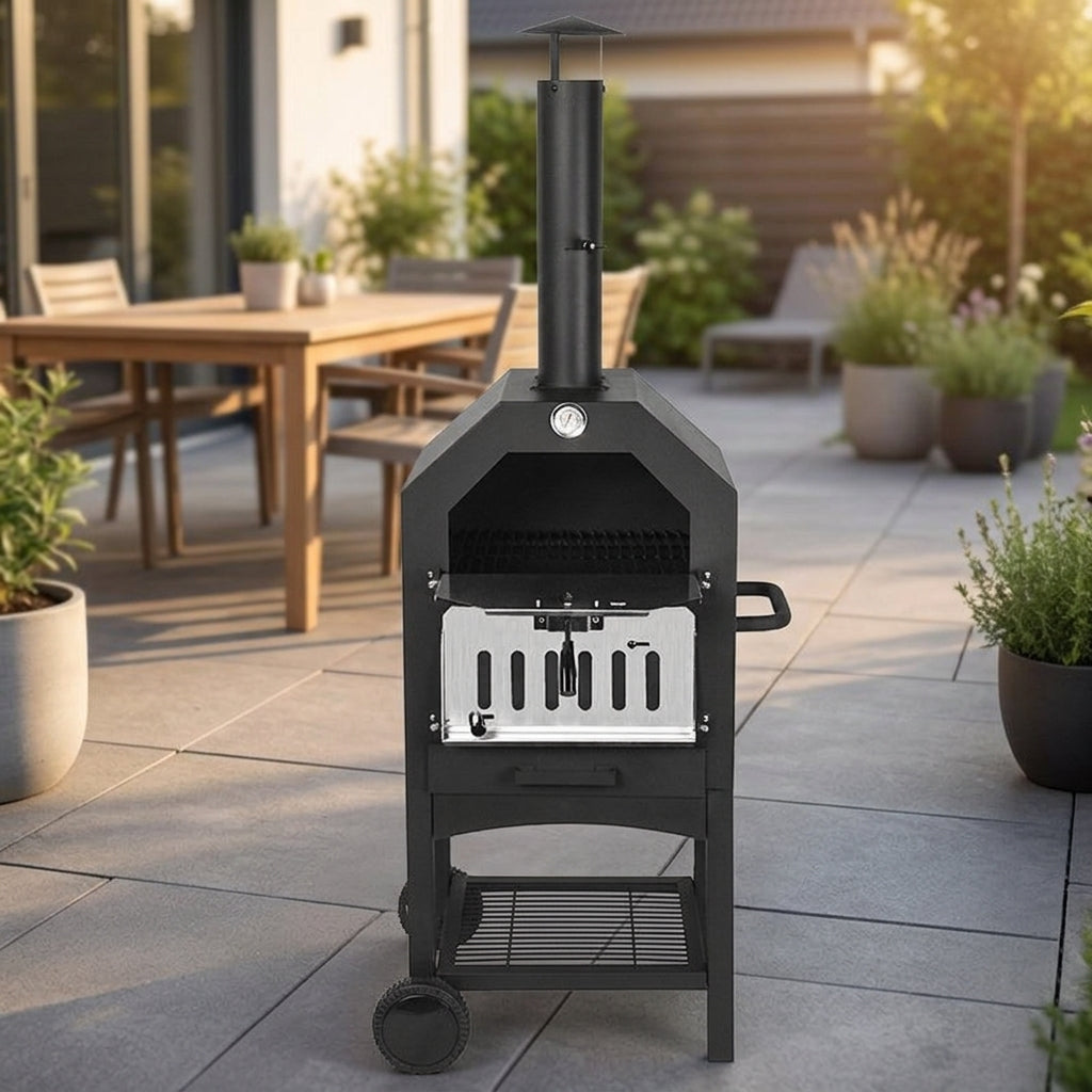 BBQ Stove Pizza Oven For Garden Portable 64.5cm Matte Black Steel