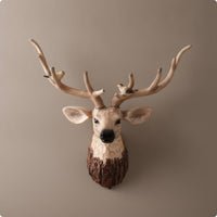 Deer Head with Antlers Wood-Look Deer Head Carved Wall Sculpture for Hallway