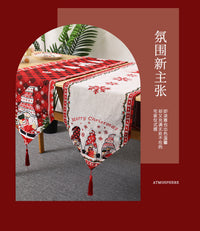 圣诞节装饰品老人麋鹿桌旗餐垫创意餐桌面布置小摆件氛围场景道具 21桌旗E款红色下雪