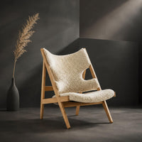 Faux-Fleece Lounge Chair Retro Style Black Wood Leisure Chair Hardwood Legs