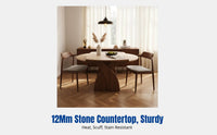 Travertine Sintered Stone Dining Table, Walnut Finish, centralvintage, Extendable, Transformable Round Table, Multi-Functional, Sturdy, Modern