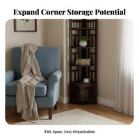 Space Saving Freestanding Corner Shelf Single-Unit 90-Degree Fit Tall Corner Bookcase Sturdy Construction Storage Cabinet High Load Capacity for Apartment Dwellers, Decor Enthusiasts, Living Room, Bedroom, Entryway, Kitchen