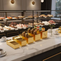 5 Pieces 5 Piece Buffet Display Set Sturdy Construction Acrylic Display Riser Set Mirrored Food Riser Polished Design for Vanity