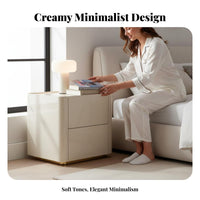 Minimalist Design Curved 2-Drawer Cabinet Modern Aesthetic Bedside Table even Finish Nightstand Rounded Corners for Homeowners, Apartment Dwellers, Adults, Bedroom, Next to Bed, Office, Hallway