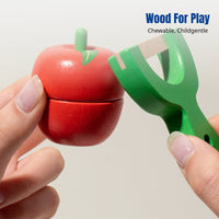 Wooden Pretend Play Kitchen Toy, Fruit & Vegetable Cutting Set for Children, Storage Box