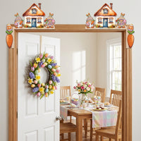 Wooden Bunny Door Frame Decoration Colorful Easter Door Corner Decoration Bright Colors Right Angle Easter Sign for Families, Kids, Living Room, Home
