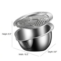 Grating and Draining Basin Set (Boxed) with Washing Bowl and Bowl Strainer, 201 Stainless Steel Rice Rinser for Multi-Functional Kitchenware Use