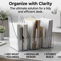 File Organizer for Desk and Study Table, Clear Acrylic Desktop Document Holder for Students, Transparent Book Stand for Workspace Organization