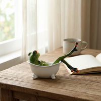 Frog Lying in Bathtub Figurine Tabletop Decor Compact for Office Desk, Bookshelf
